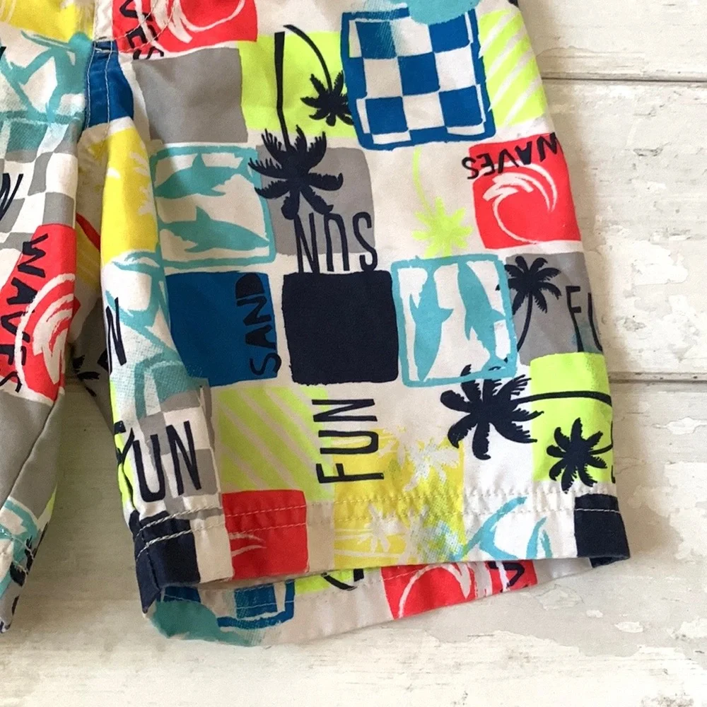Boys 4T Swimsuit Swim Trunks Koala Kids Toddler Size 4 Blue Yellow Palm Trees